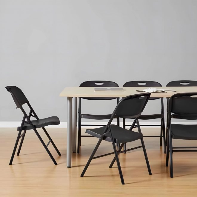 Set 2 scaune pliabile ModernHome, structură metalică, HDPE, negru