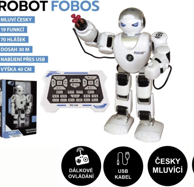 Robot interactiv FOBOS 40 cm, vorbitor de cehă, cu telecomandă și încărcare USB