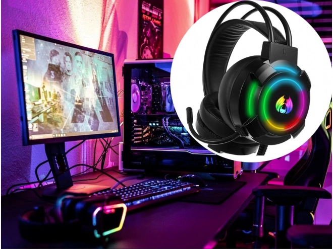 Căști gaming cu fir LED RGB cu microfon 5.1
