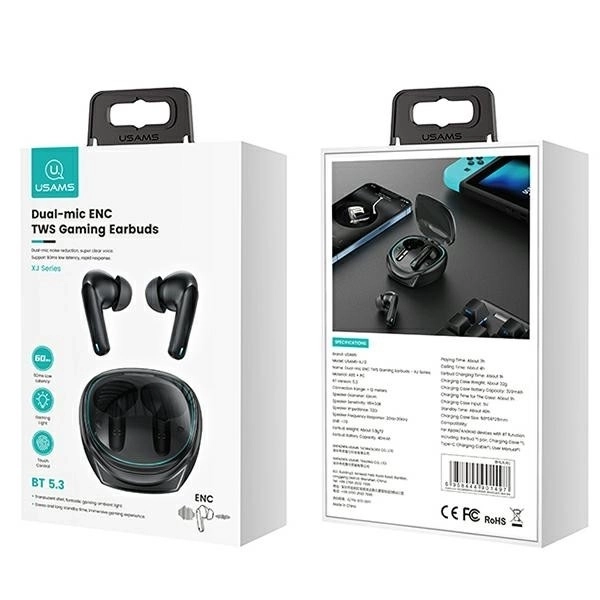 Căști Bluetooth 5.3 TWS USAMS XJ13 gaming negre