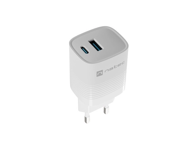 Încărcător de perete Natec Ribera GAN 30W USB-A și USB-C Alb