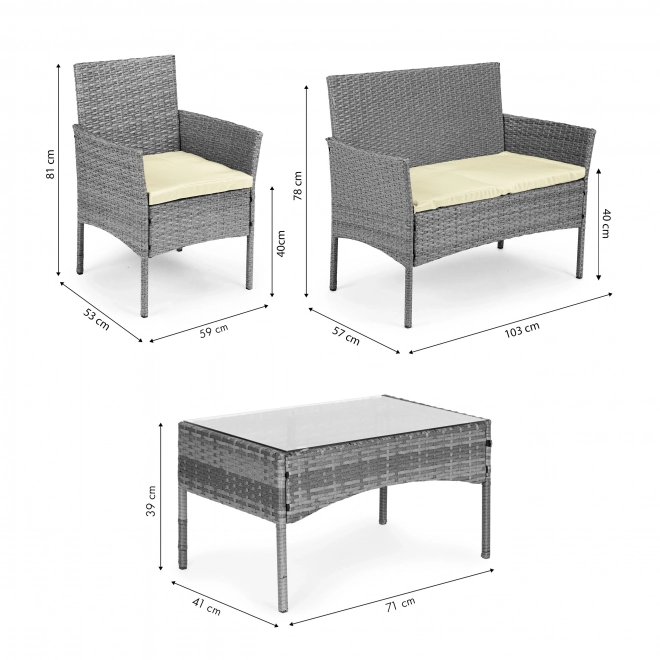 Set de mobilier de grădină din ratan sintetic - bancă, masă, scaune gri MultiGarden
