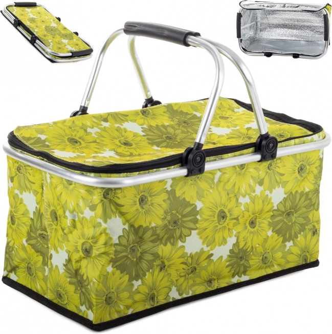 Coș de picnic termo pliabil cu model floral – verde