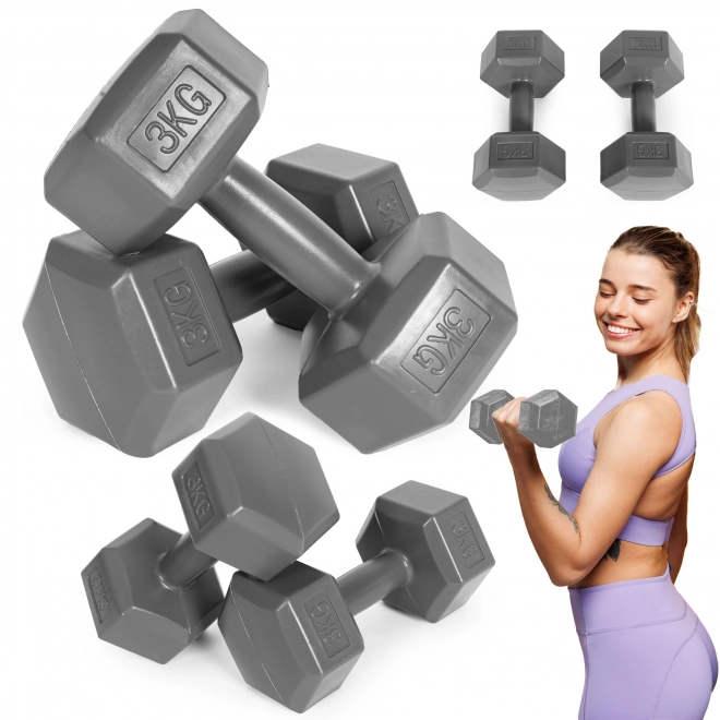 Set gantere hexagonale 2x3 kg, gri