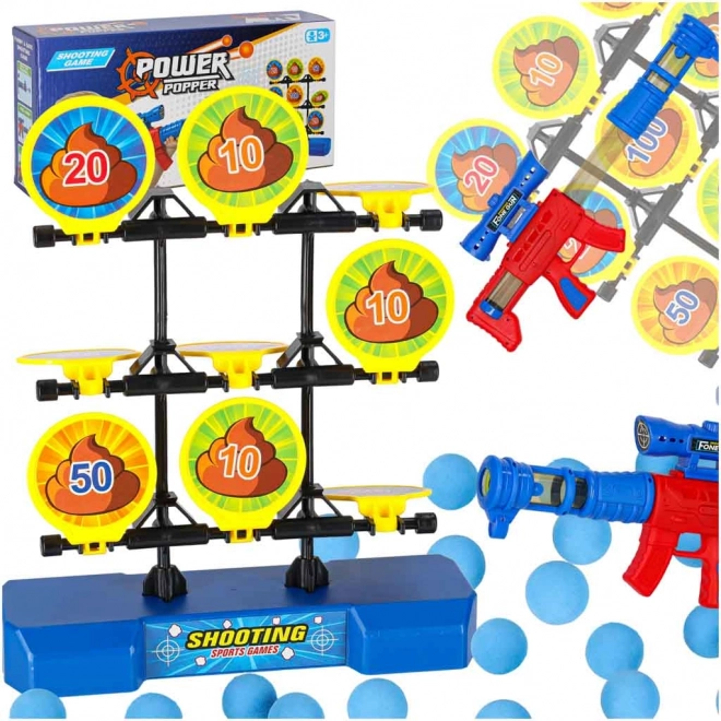 Joc de tragere cu țintă și bile din spumă – set cu blaster și 9 ținte rabatabile