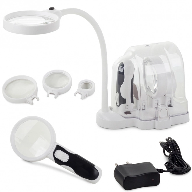 Lupă de birou 2 în 1 LENTILE INTERSCHIMBABILE 6 LED-uri
