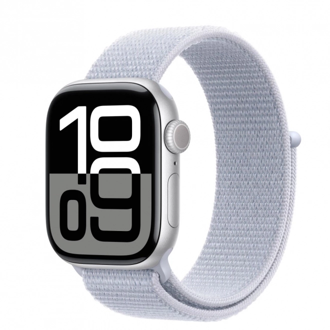 Ceas Apple Series 10 GPS argintiu, carcasă din aluminiu 42 mm cu brățară sport bleumarin