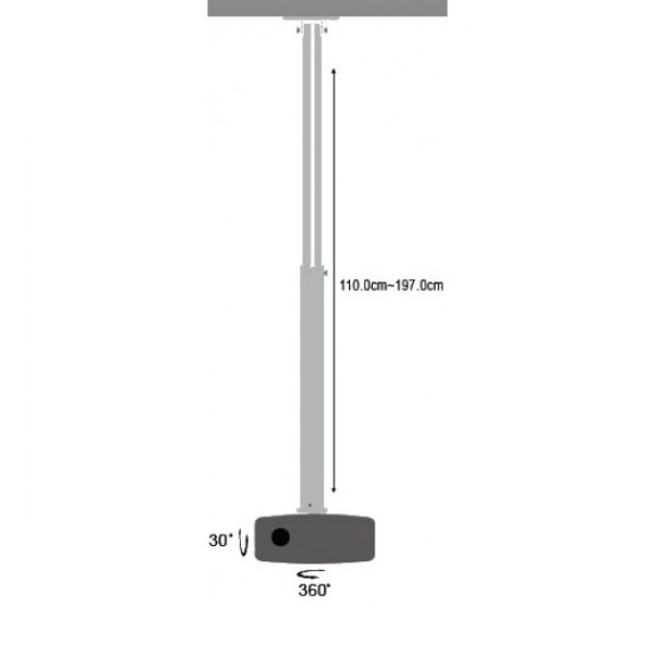 Braț telescopic pentru proiector, montaj plafon, 15kg, argintiu