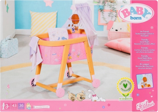 Pătuț pe roți pentru păpuși BABY BORN cu baldachin