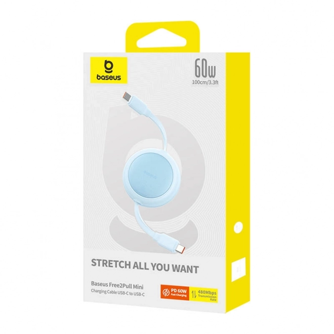 Baseus Free2Pull Mini USB-C la USB-C 60W Cablu USB, 1 m – Albastru