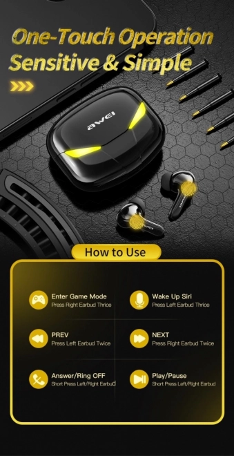 Căști Bluetooth T35 TWS pentru Gaming, Negru