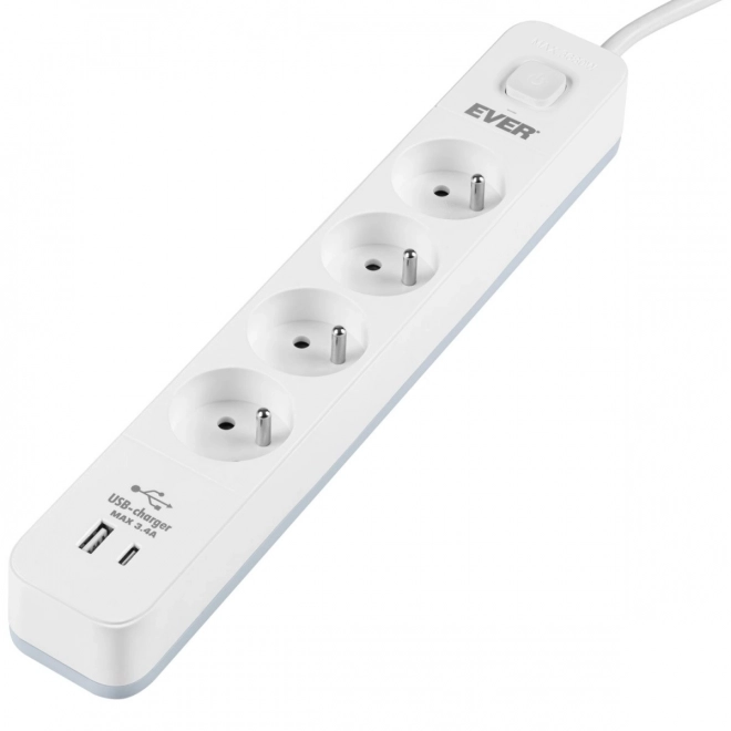 Listă protecție supratensiune cu încărcător USB 4 prize și montare perete