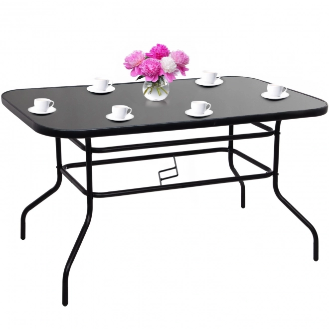 Masă de grădină din sticlă pentru terasă neagră 120x70 cm