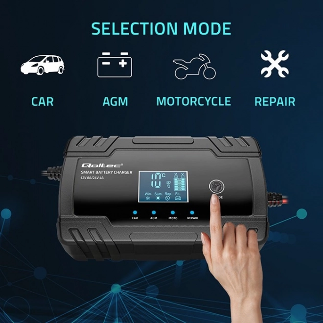 Încărcător inteligent microprocesor 12V/8A și 24V/4A cu funcție de reparație pentru acumulator AGM GEL