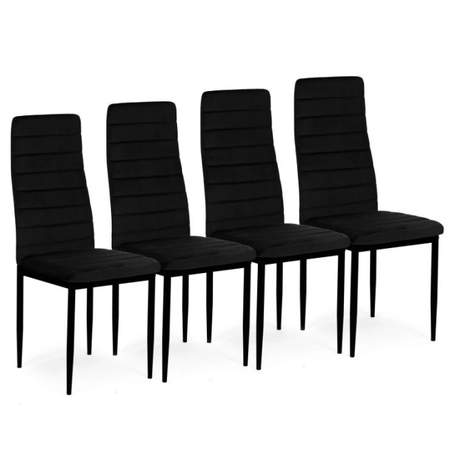 Scaune catifea neagră cu spătar profilat - set de 4 bucăți