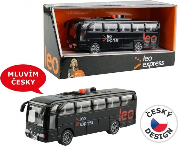 Autobuz LEO EXPRESS cu lumini și anunțuri ale șoferului și echipajului