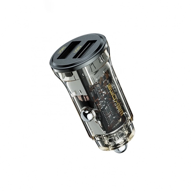 Încărcător auto dublu USB-A 15W negru transparent
