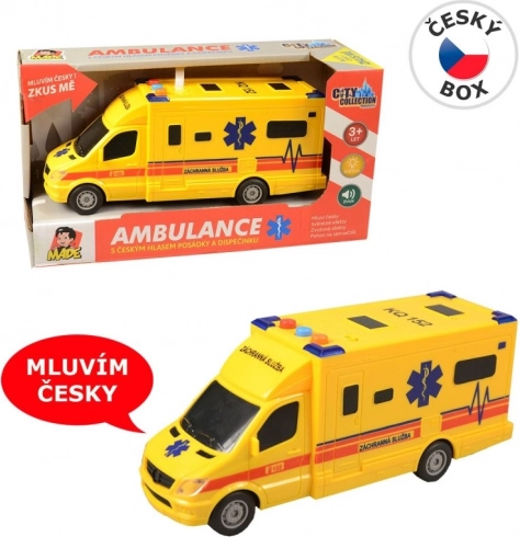 Ambulanță cu mecanism inerțial cu lumină și sunet, 19 cm