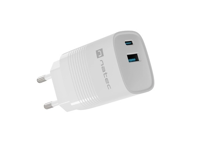 Încărcător de perete Natec Ribera GAN 30W USB-A și USB-C Alb