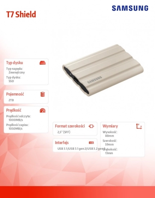 SSD portabil T7 Shield 2TB USB 3.2 bej