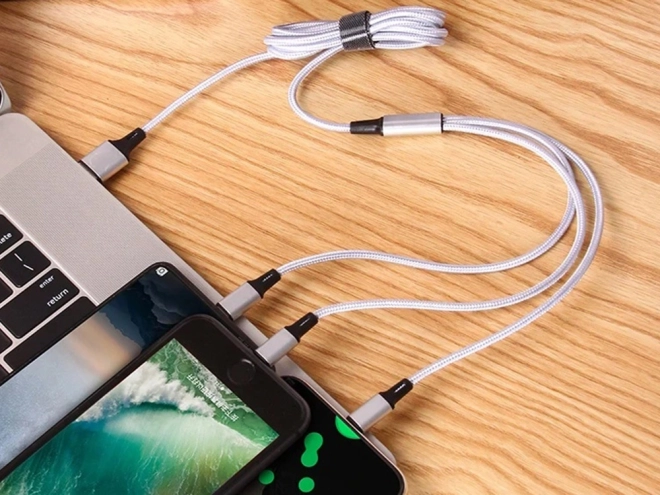 3in1 cablu usb pentru telefon cablu fulger iphone micro usb tip-c 1,2 m – Alb