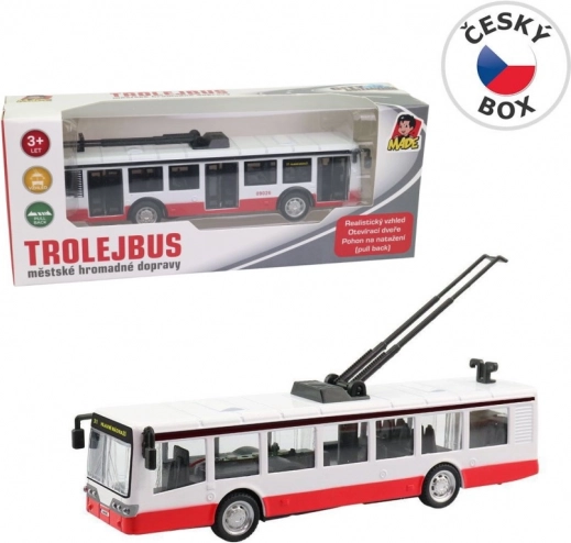 troleibuz metalic cu mecanism pull-back 16 cm