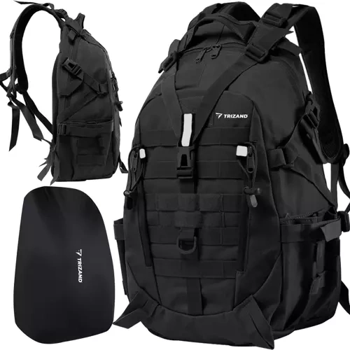rucsac militar și turistic negru 25 l cu husă de ploaie