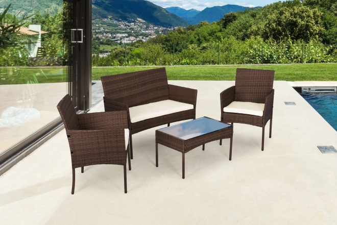 Set mobilier de grădină cu aspect de ratan – bancă, masă, scaune maro MultiGarden