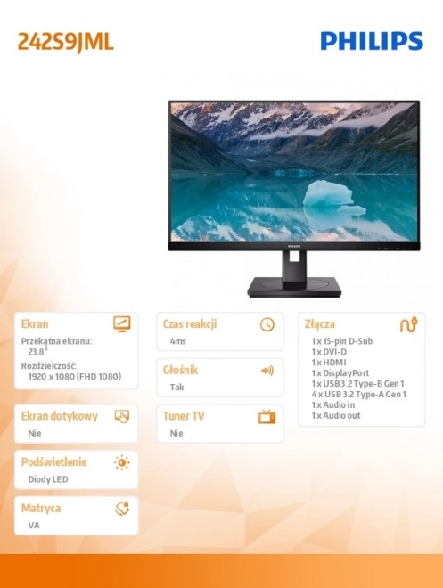Monitor VA cu Pivotări Multiple de 23,8 Inch