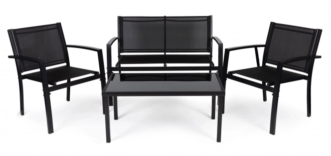Set de mobilier de grădină: masă, bancă, fotolii, metalic