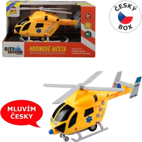 MaDe elicopter de salvare cu mecanism cu inerție, cu lumină și sunet, 20 cm