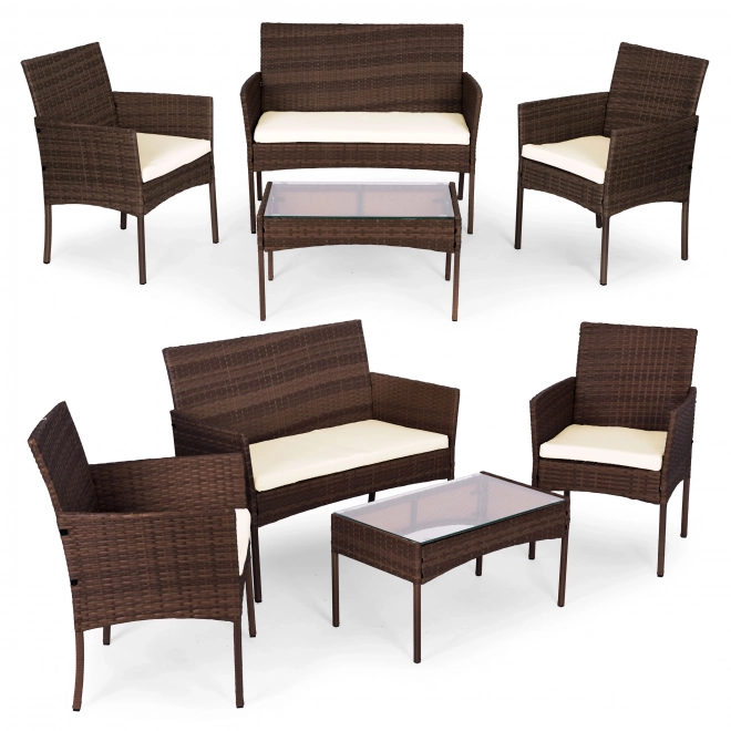 Set mobilier de grădină cu aspect de ratan – bancă, masă, scaune maro MultiGarden