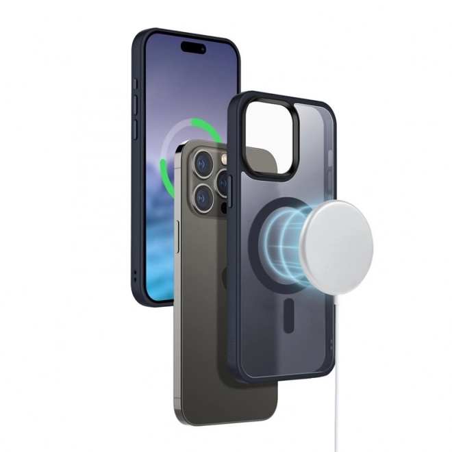 Carcasa hibridă Frost Cover cu MagSafe pentru iPhone 15 Pro Max albastru închis