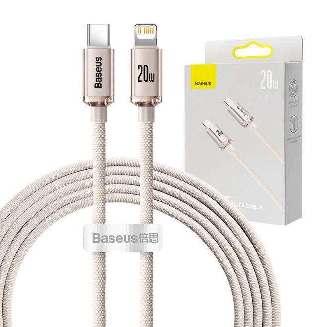 Cablu Baseus Crystal Shine USB-C la iP, 20W, 2m, roz