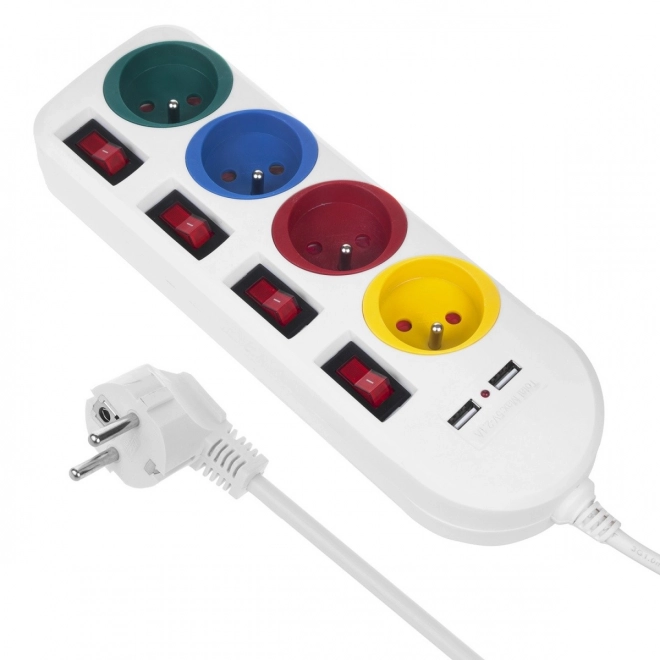 Listă alimentare 4 prize + 2xUSB albă