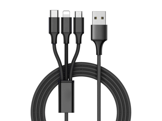 3in1 cablu usb pentru telefon cablu fulger iphone micro usb tip-c 1,2 m – Negru