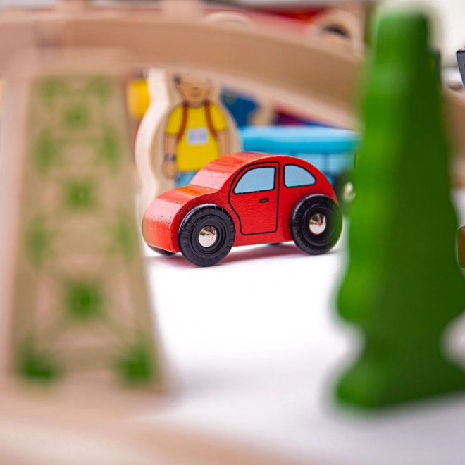 Bigjigs Rail Set din lemn cale ferată munte 112 piese