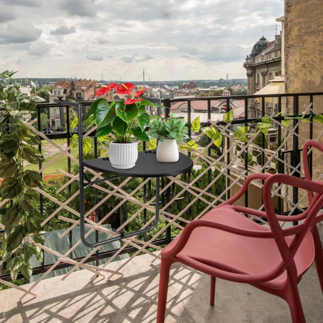 Masă de balcon pliabilă atârnată pe balustradă, neagră