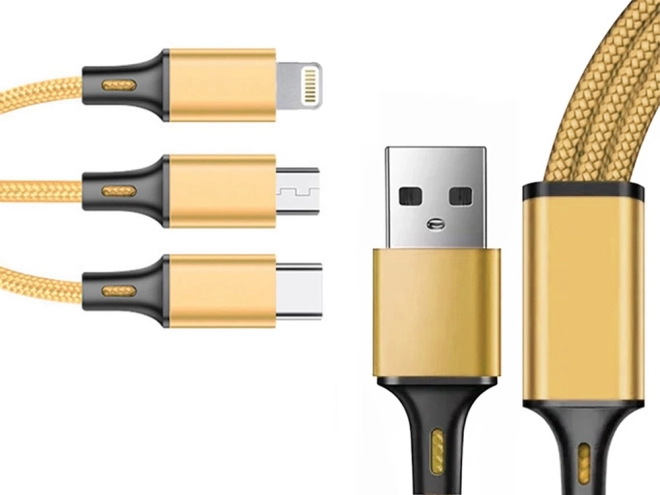 3in1 cablu usb pentru telefon cablu fulger iphone micro usb tip-c 1,2 m – Galben
