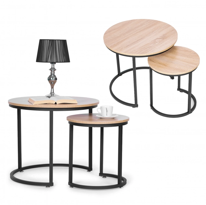 Set de 2 măsuțe de cafea, rotunde, design loft