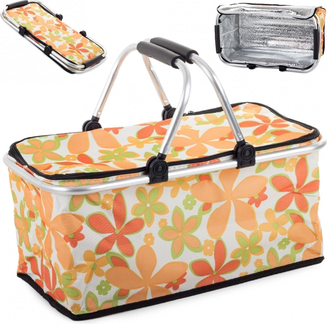 Coș de picnic termo pliabil cu model floral – portocaliu