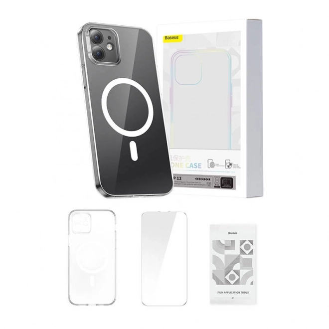 Carcasă magnetică transparentă Baseus pentru iPhone 12 cu sticlă temperată și set de curățare