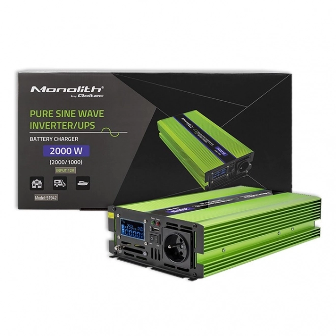 Convertizor de tensiune Qoltec cu sinus pur și ecran LCD