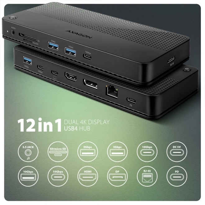Hub USB multiplu 12în1 Axagon cu USB 4.0