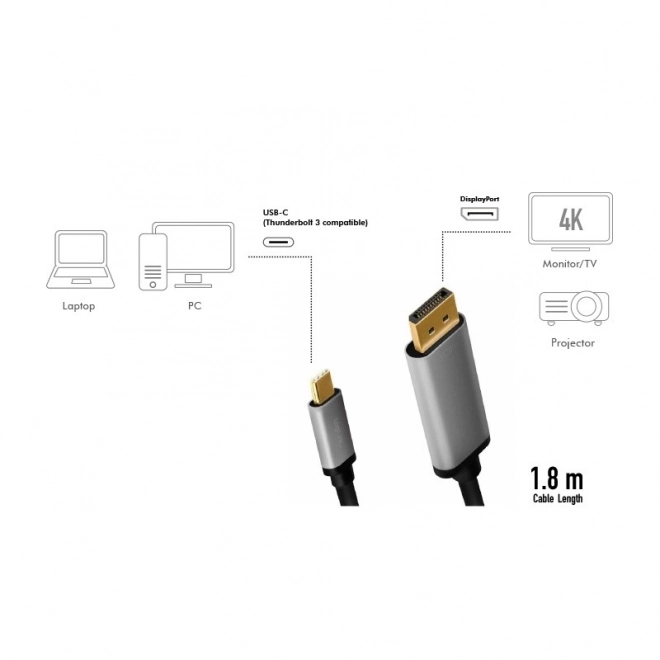 Cablu USB-C la DisplayPort 4K 60Hz din aluminiu 1.8m