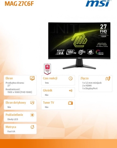 Monitor de Jocuri Curbat 27" LED FHD 180Hz Negru