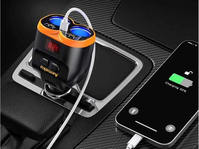 Încărcător auto cu adaptor pentru brichetă 80W cu porturi USB și USB-C