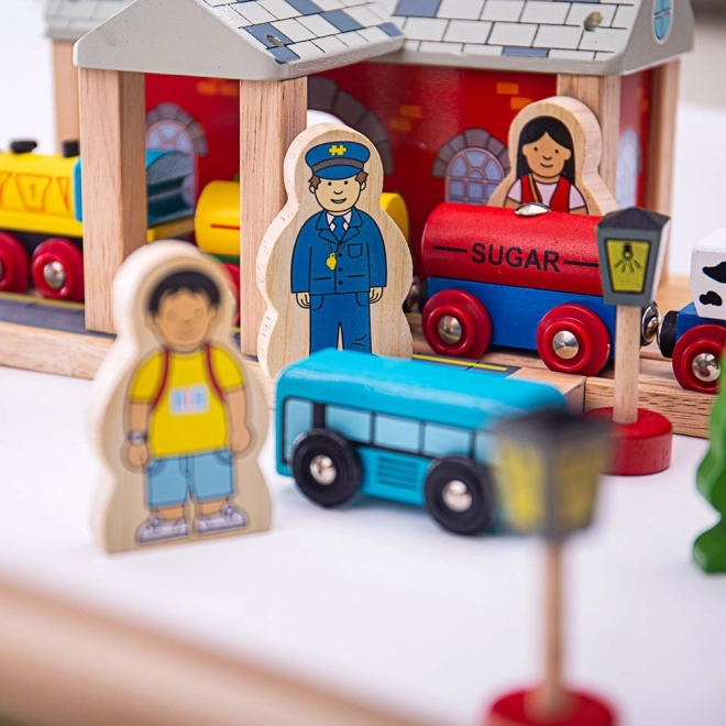 Bigjigs Rail Set din lemn cale ferată munte 112 piese