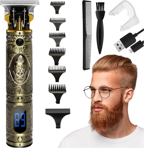 Trimmer auriu pentru păr și barbă 4 în 1 SOULIMA cu ecran LCD