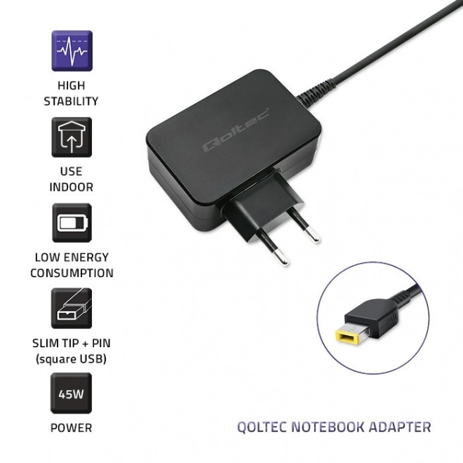 Adaptor de alimentare Qoltec 45W pentru Lenovo cu conector tip slim și pin